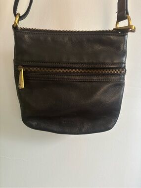 Fossil Black Leather Crossbody with Gold Hardware